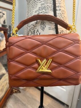 Brown Quilted‎ Shoulder Bag with Gold Chain